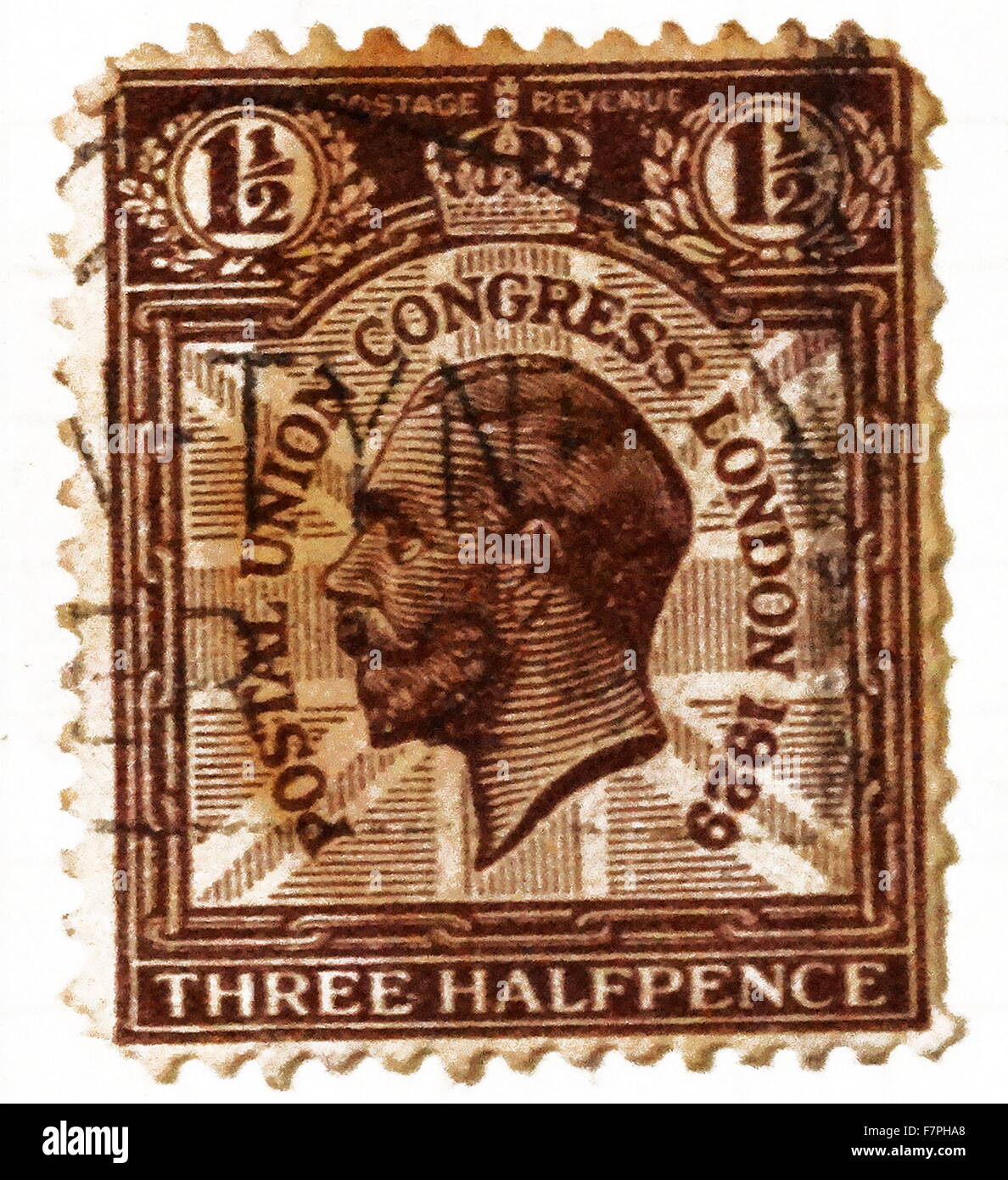 En date du timbre-poste 1929 représentant le roi britannique George V;le commerating congrès union postale à Londres. Datée 1929 Banque D'Images