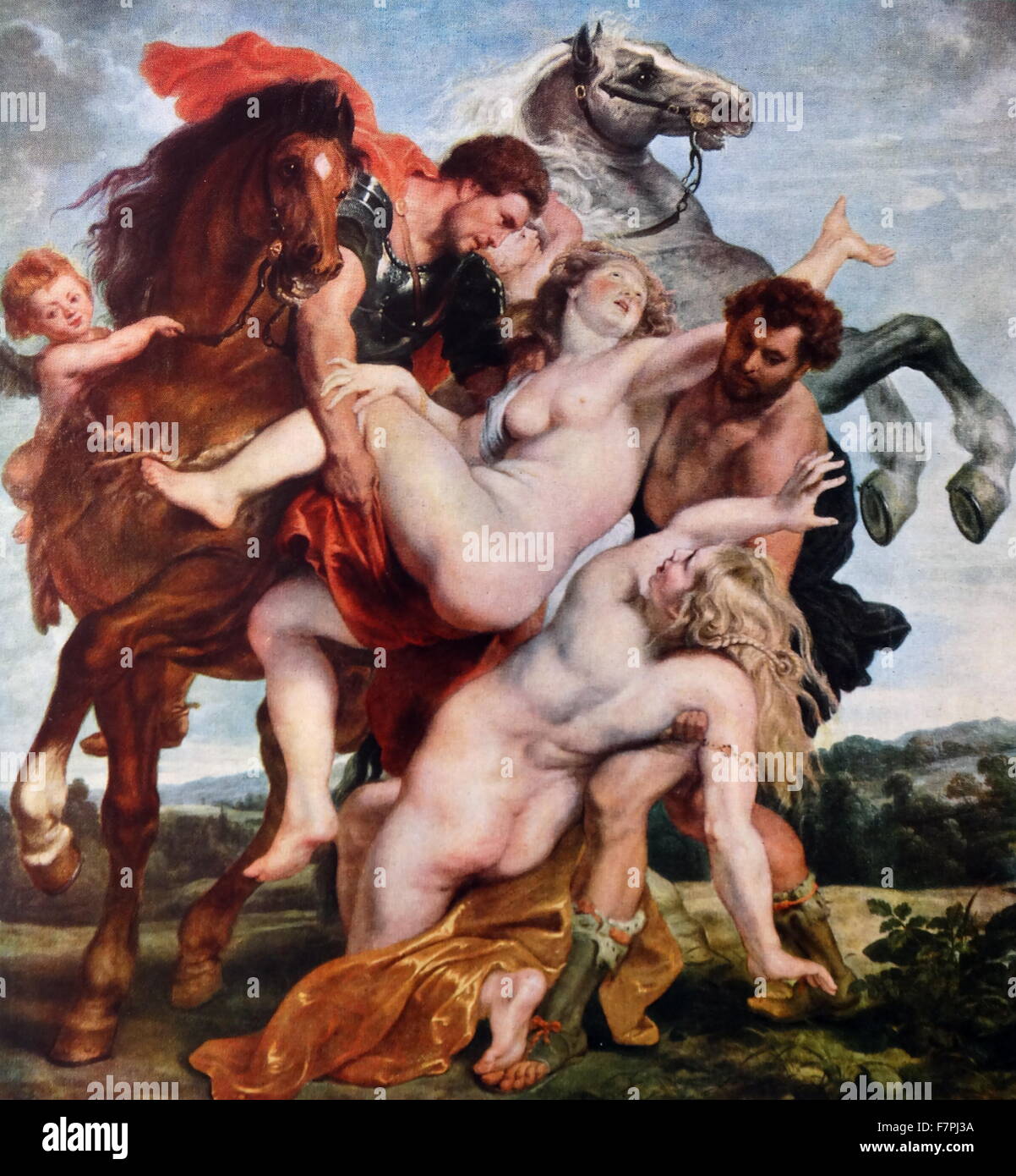 La peinture intitulée 'L'enlèvement des filles de Leucippus' de Peter Paul Rubens (1577-1640) un peintre baroque flamand. En date du 17e siècle Banque D'Images