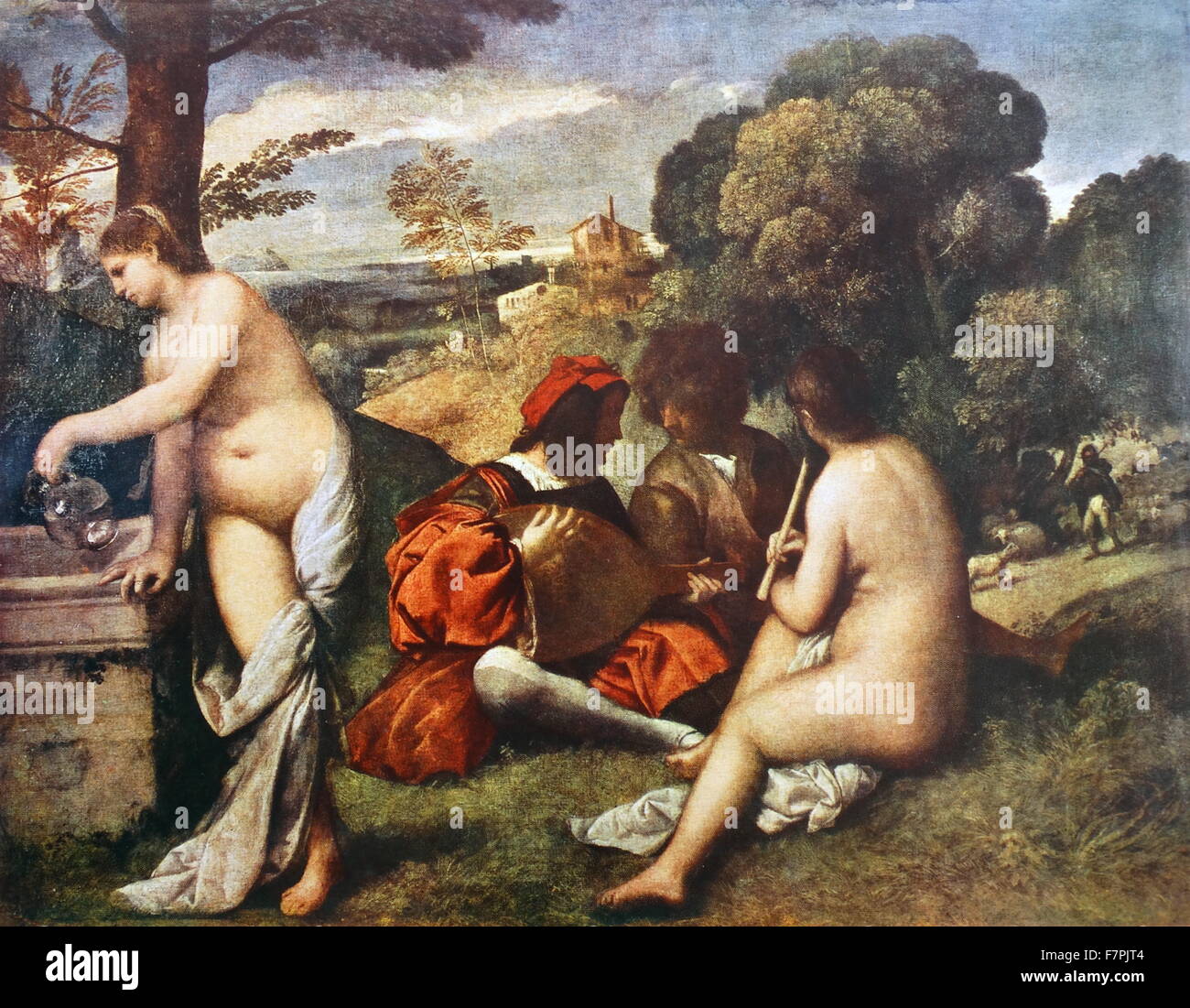 Le concert intitulé 'peinture' par Giorgione, peintre italien de l'école vénitienne dans la haute Renaissance de Venise. En date du 16e siècle Banque D'Images