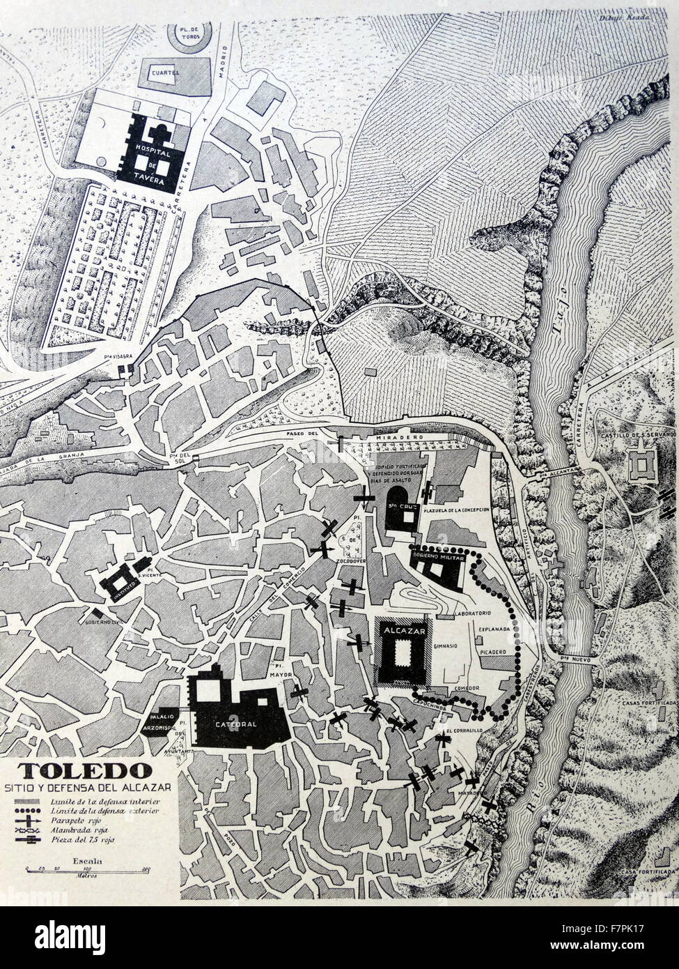 Carte illustrée de Tolède, Espagne. Datée 1937 Banque D'Images