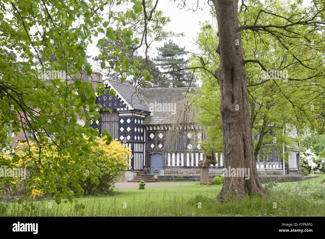 Les jardins au printemps à Rufford Old Hall, Lancashire. Rufford Old Hall est de plus de 500 ans, et les jardins sont de style victorien. Banque D'Images