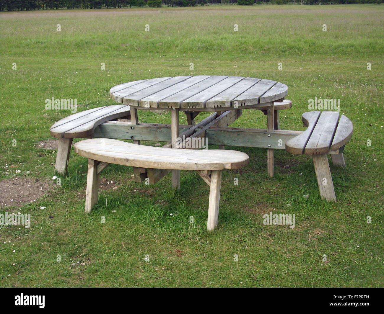 Table de pique-nique en bois rond Banque D'Images