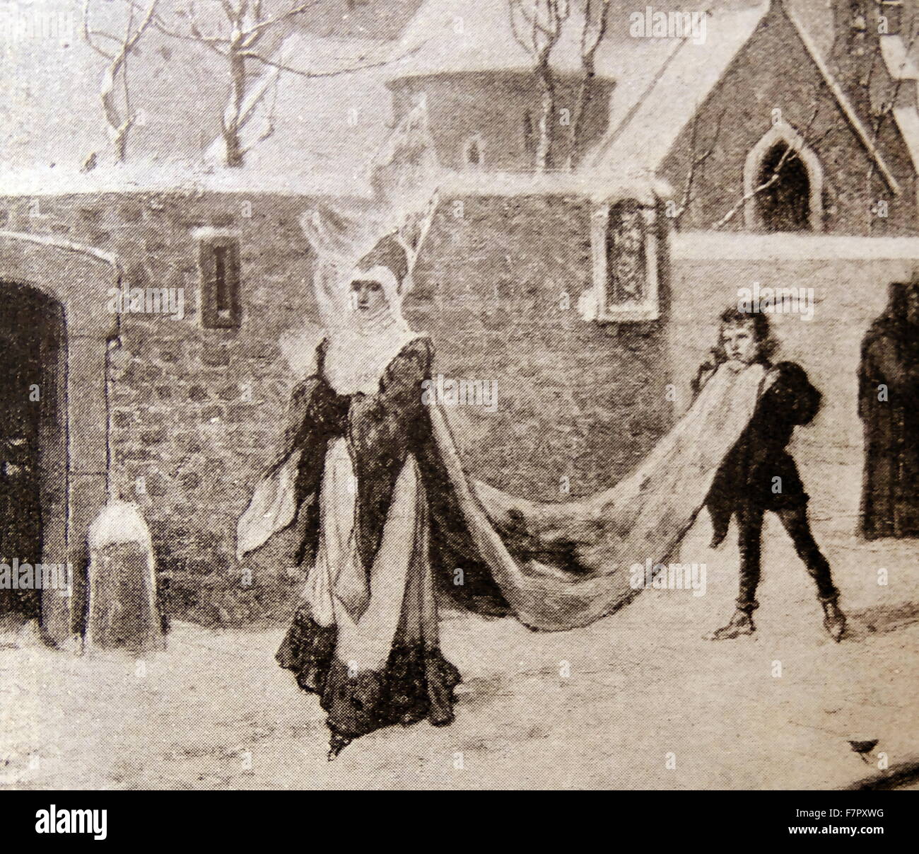 Noble Dame médiévale française, au retour d'une visite à l'église 13ème siècle Banque D'Images