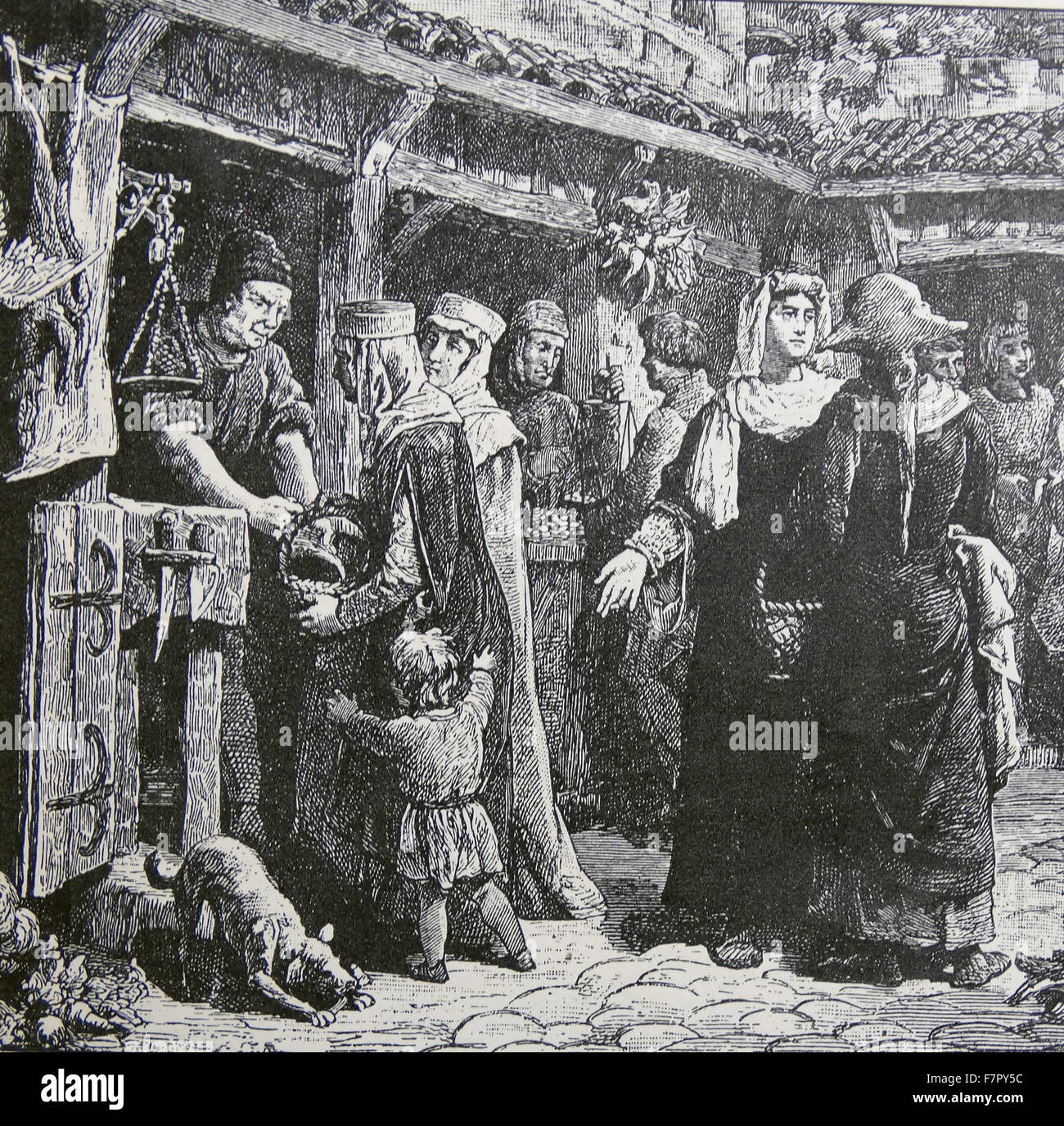 Scène de marché médiéval (Français) circa 1300 Banque D'Images