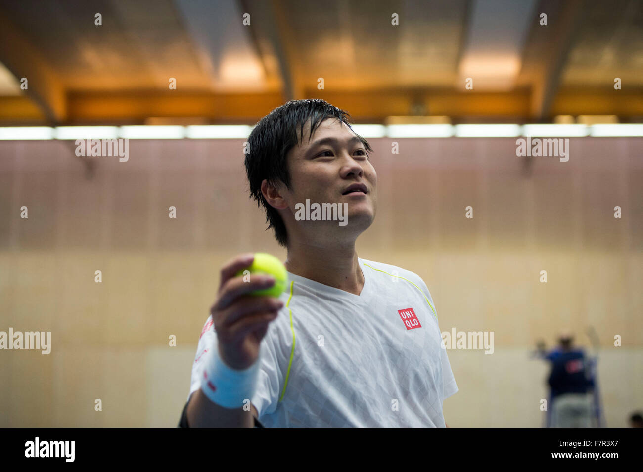 Londres, Royaume-Uni. 09Th Dec, 2015. Shingo Kunieda du Japon célèbre battant Gustavo Fernande de l'Argentine dans son premier match au Masters de tennis en fauteuil roulant de NEC au Lee Valley et le hockey Tennis Centre, Queen Elizabeth Olympic Park, Londres, Royaume-Uni le 2 décembre 2015. Credit : Brandon Griffiths/Alamy Live News Banque D'Images