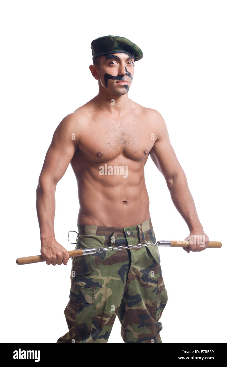 Le soldat isolé sur fond blanc Banque D'Images