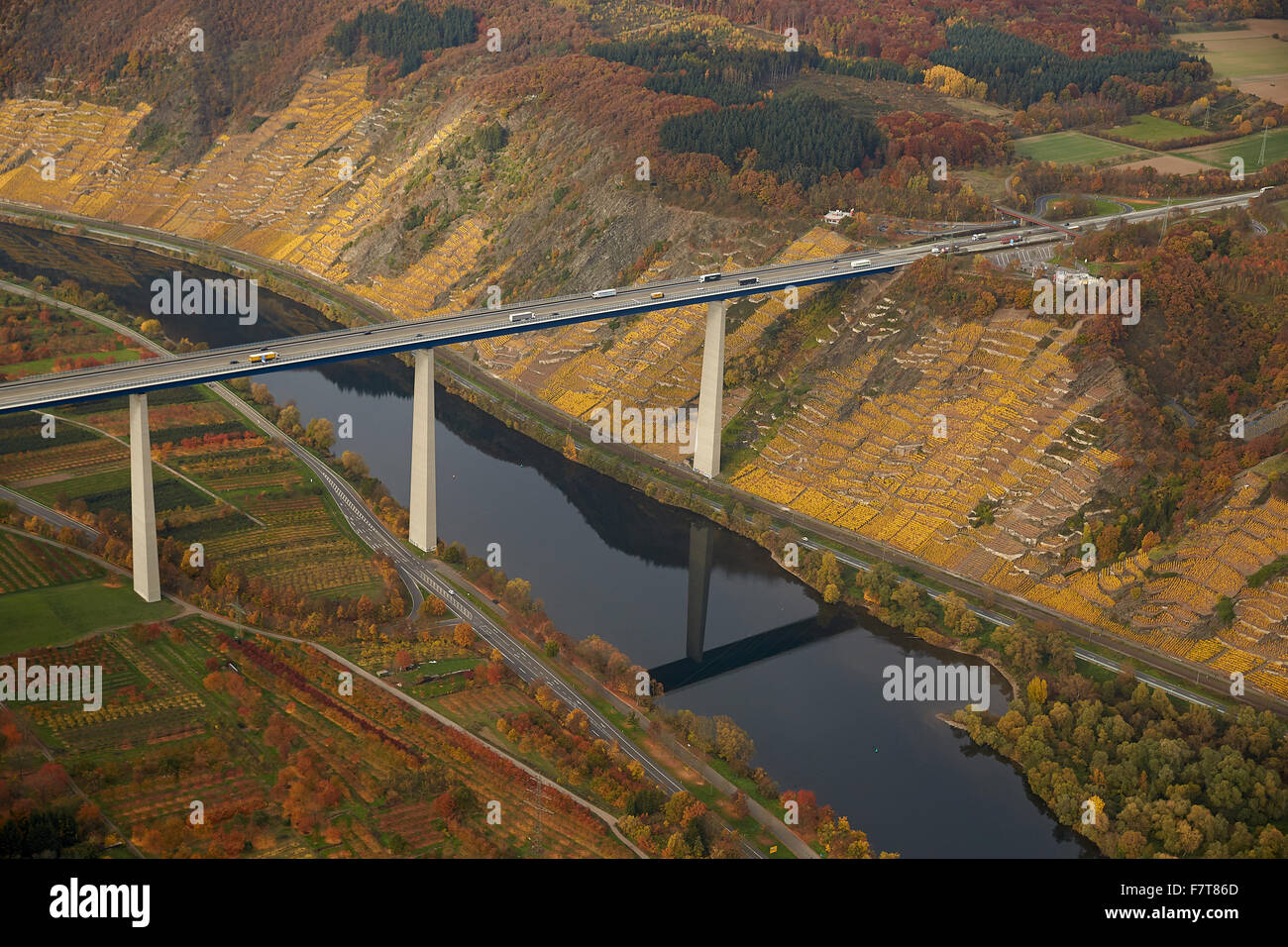 Pont de l'autoroute A61 sur la Moselle en Winningen, Rhénanie-Palatinat, Allemagne Banque D'Images