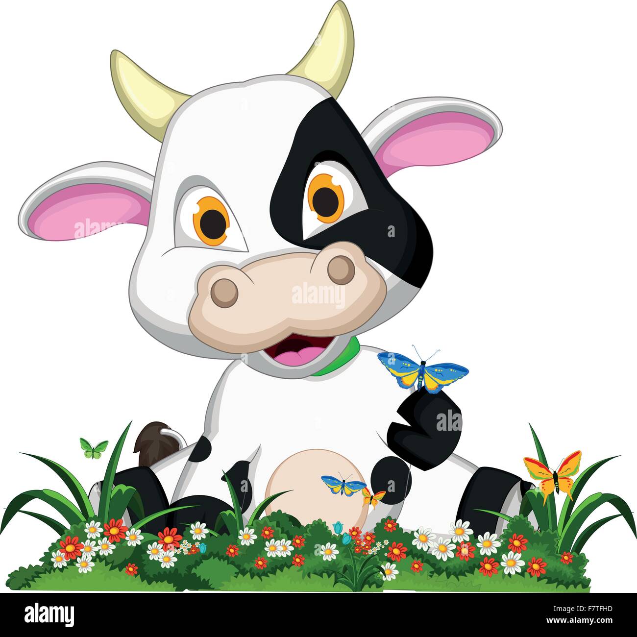 Vache Cute cartoon sur le jardin de fleurs Illustration de Vecteur