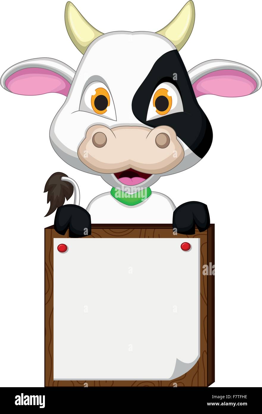 Vache Cute cartoon avec carte vierge Illustration de Vecteur