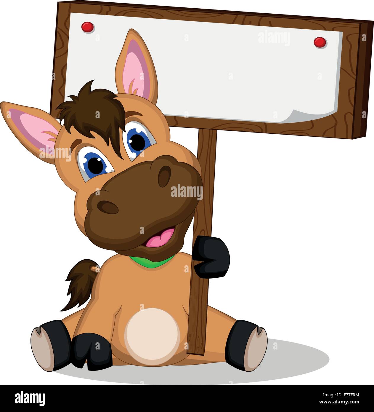 Cute cartoon horse avec blank sign Illustration de Vecteur