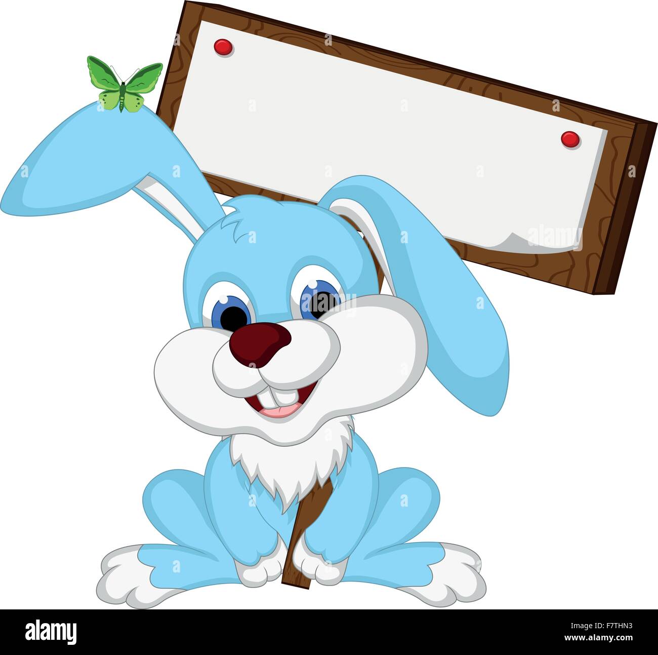 Lapin mignon cartoon holding wooden board Illustration de Vecteur