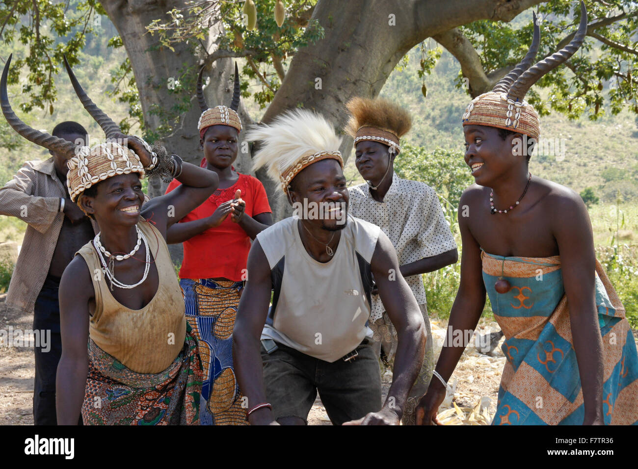 Les danseurs, les Tamberma Koutammakou, 'pays des Batammariba,' au Togo Banque D'Images