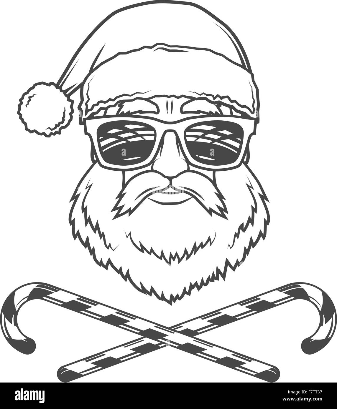 Père Noël biker avec cônes de bonbons et lunettes de hipster print design. Homme disco Vintage logo de Noël. Rock and Roll nouvelle année t-shirt illustration. Illustration de Vecteur