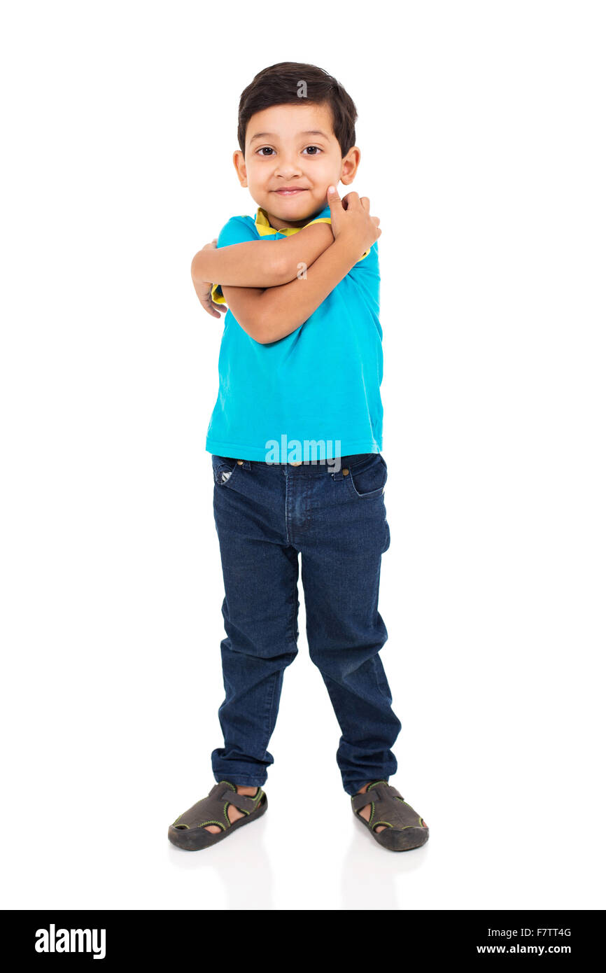 Happy Little Indian boy posing on white background Banque D'Images