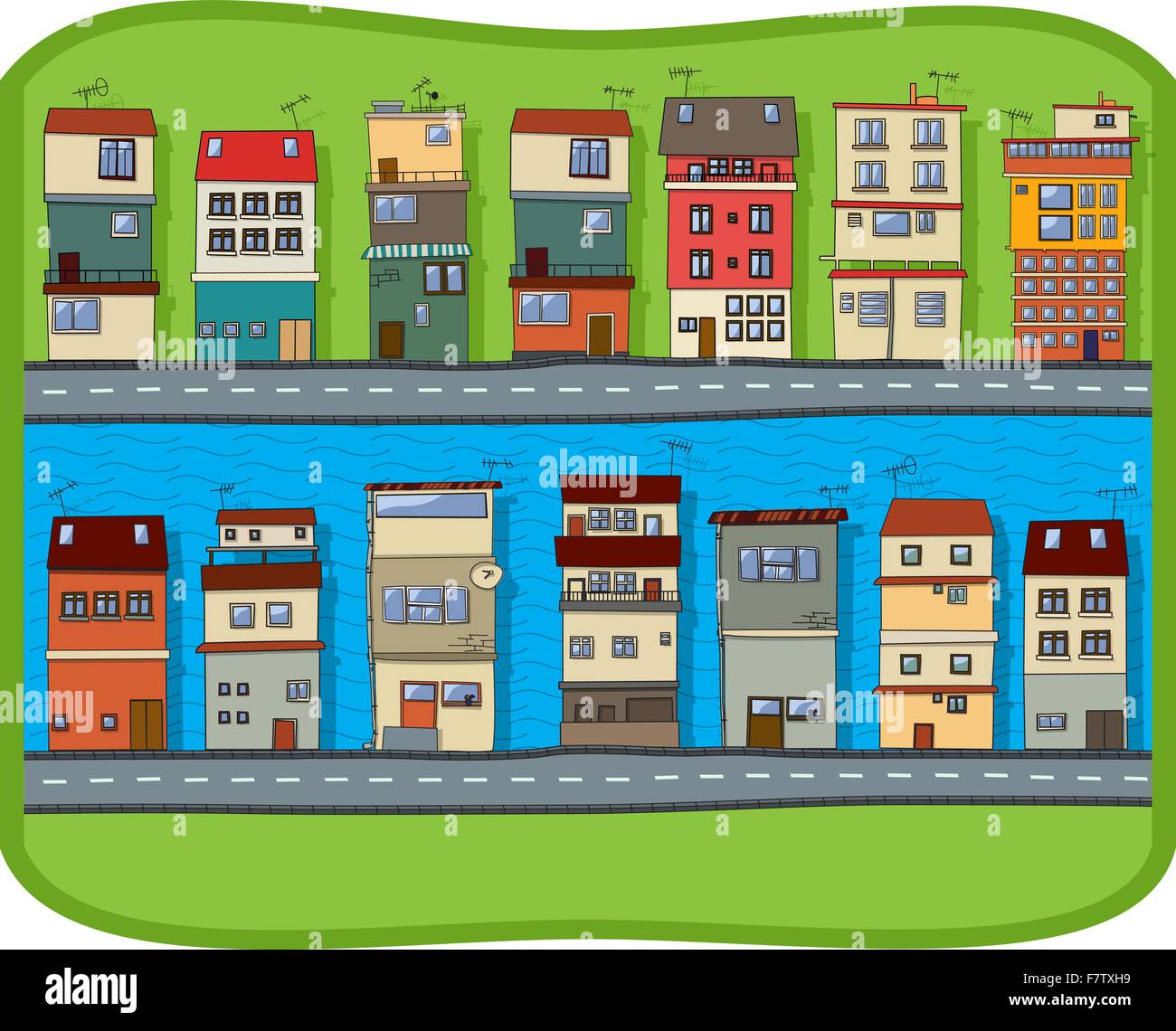 Petite ville sur la rivière Illustration de Vecteur