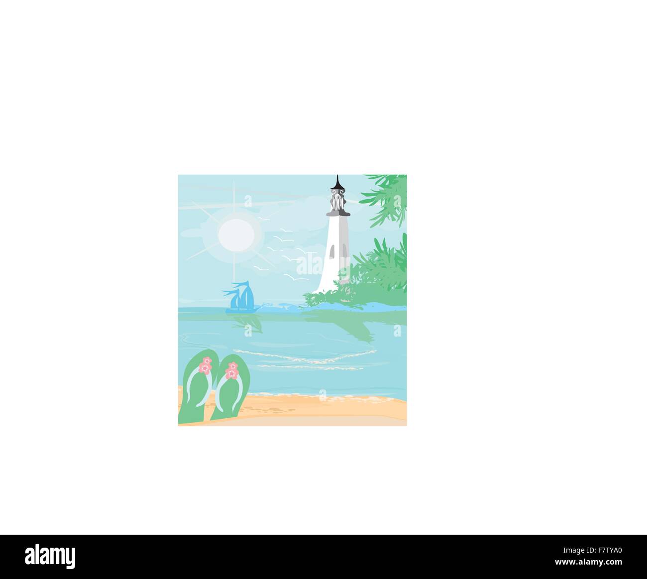 Vu d'un petit phare beach Illustration de Vecteur