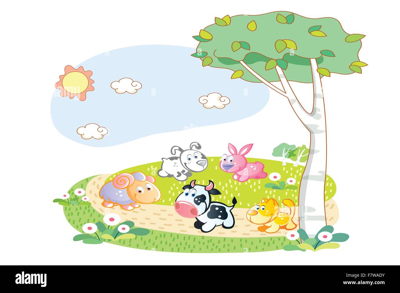 Les animaux de ferme à jouer dans le jardin Illustration de Vecteur