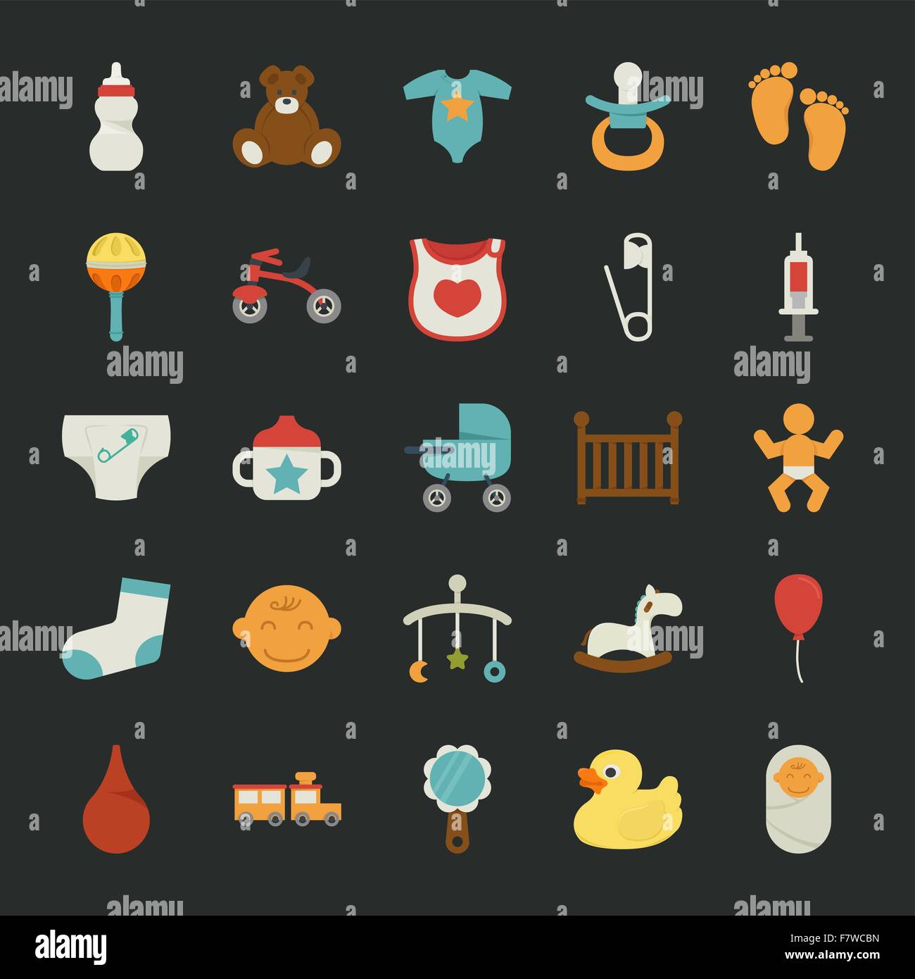 Icônes de bébé avec fond noir Illustration de Vecteur