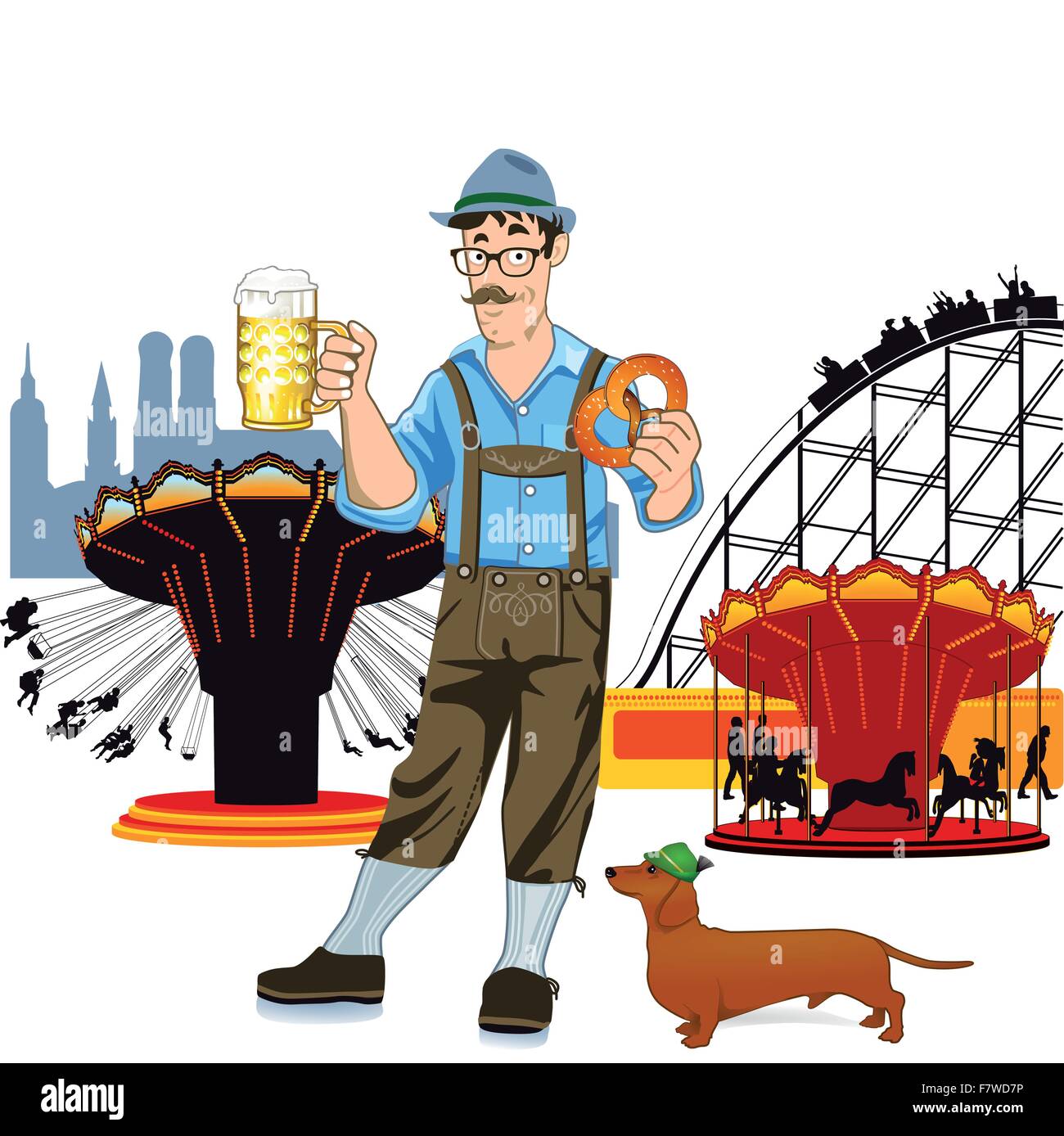 L'homme à la bière bavaroise à l'Oktoberfest Illustration de Vecteur