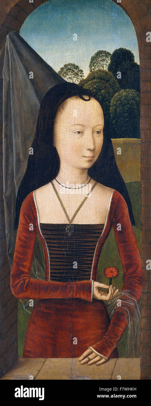 Hans Memling - Jeune femme avec une rose Banque D'Images