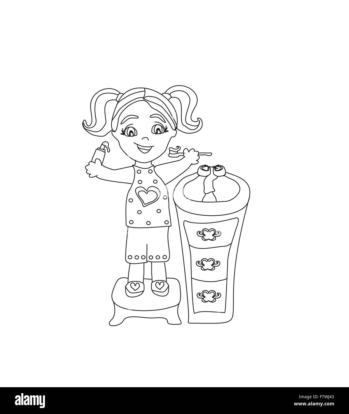 Jeune fille se brosser les dents - doodle illustration Illustration de Vecteur