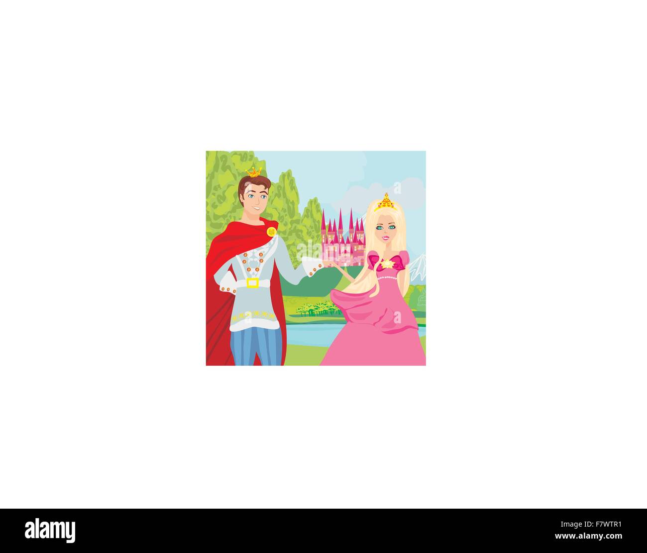 Très beau château et la princesse et le prince Illustration de Vecteur