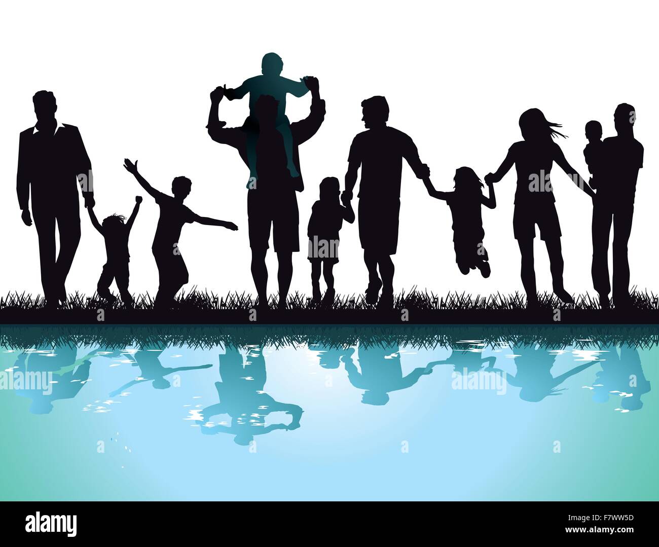 Heureux parents avec enfants sur l'eau Illustration de Vecteur