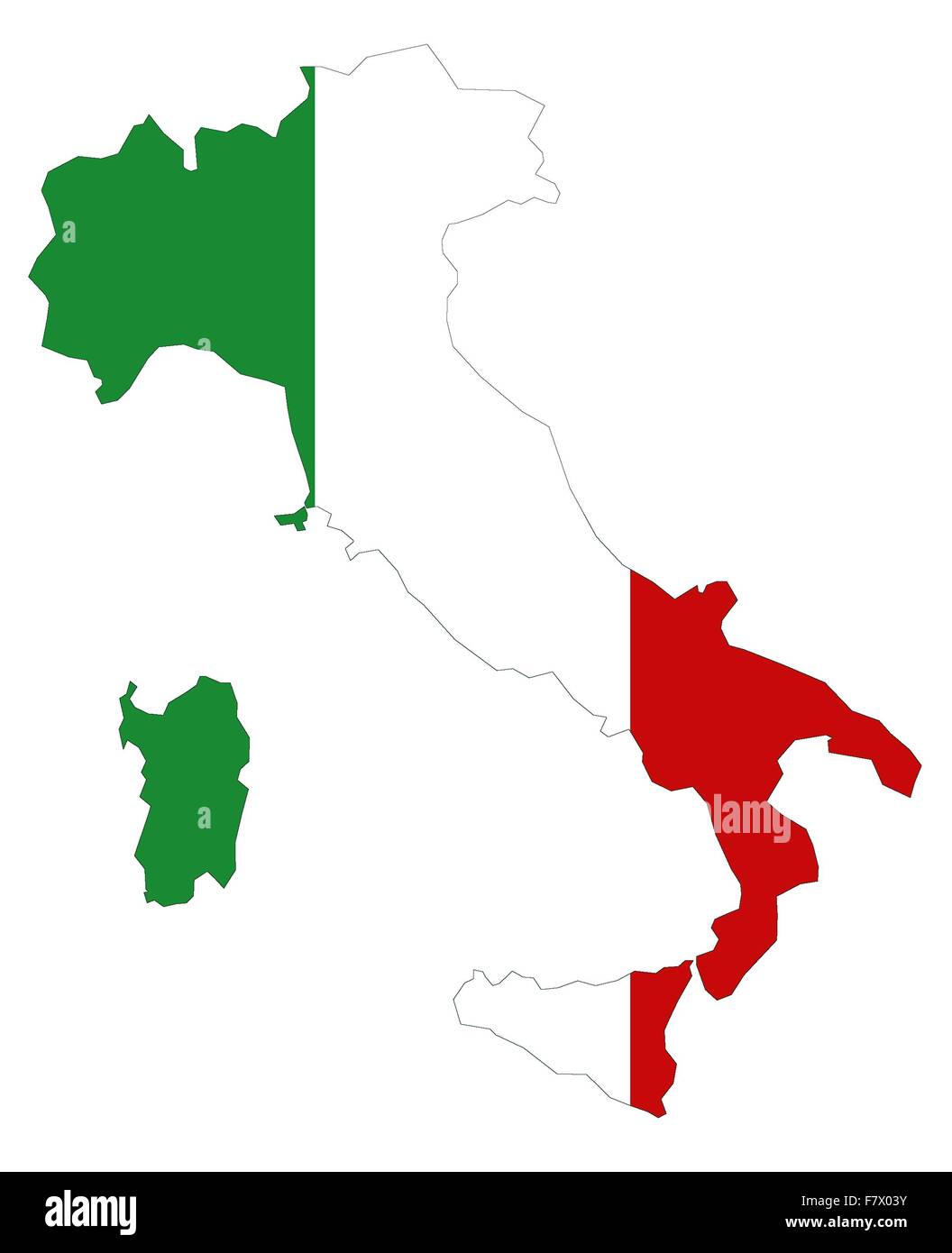 Carte de l'Italie avec les couleurs du drapeau Banque D'Images