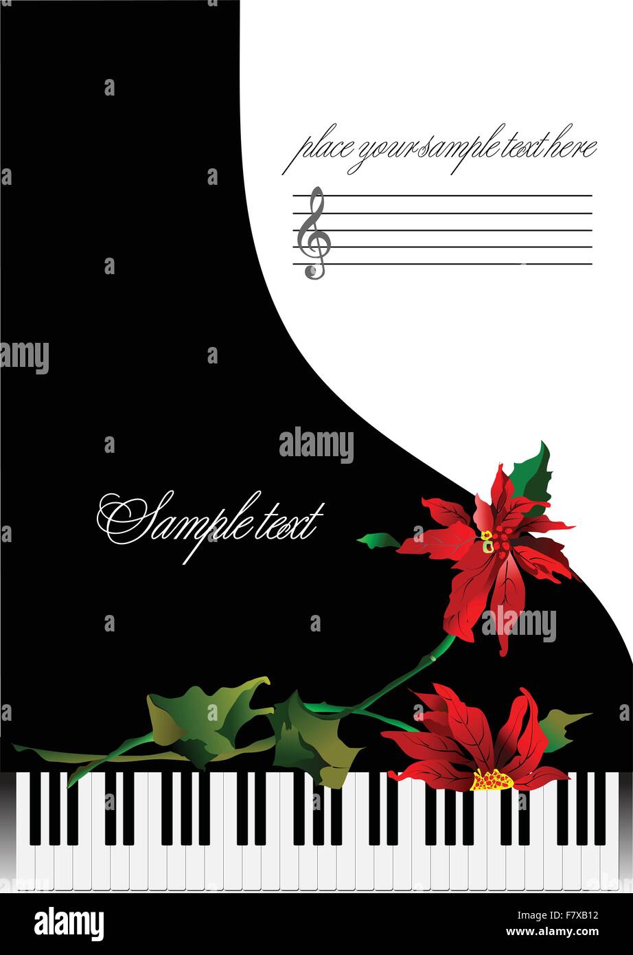 Carte de voeux modèle avec piano et de fleurs ou de couverture pour des notes. Illustration de Vecteur