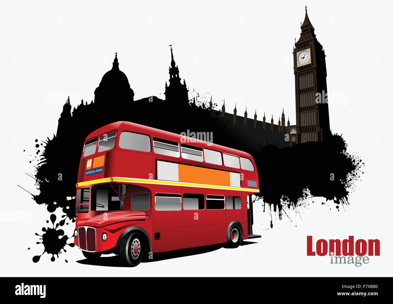 Grunge banner London bus à deux étages avec des images. Illus vectoriel Illustration de Vecteur