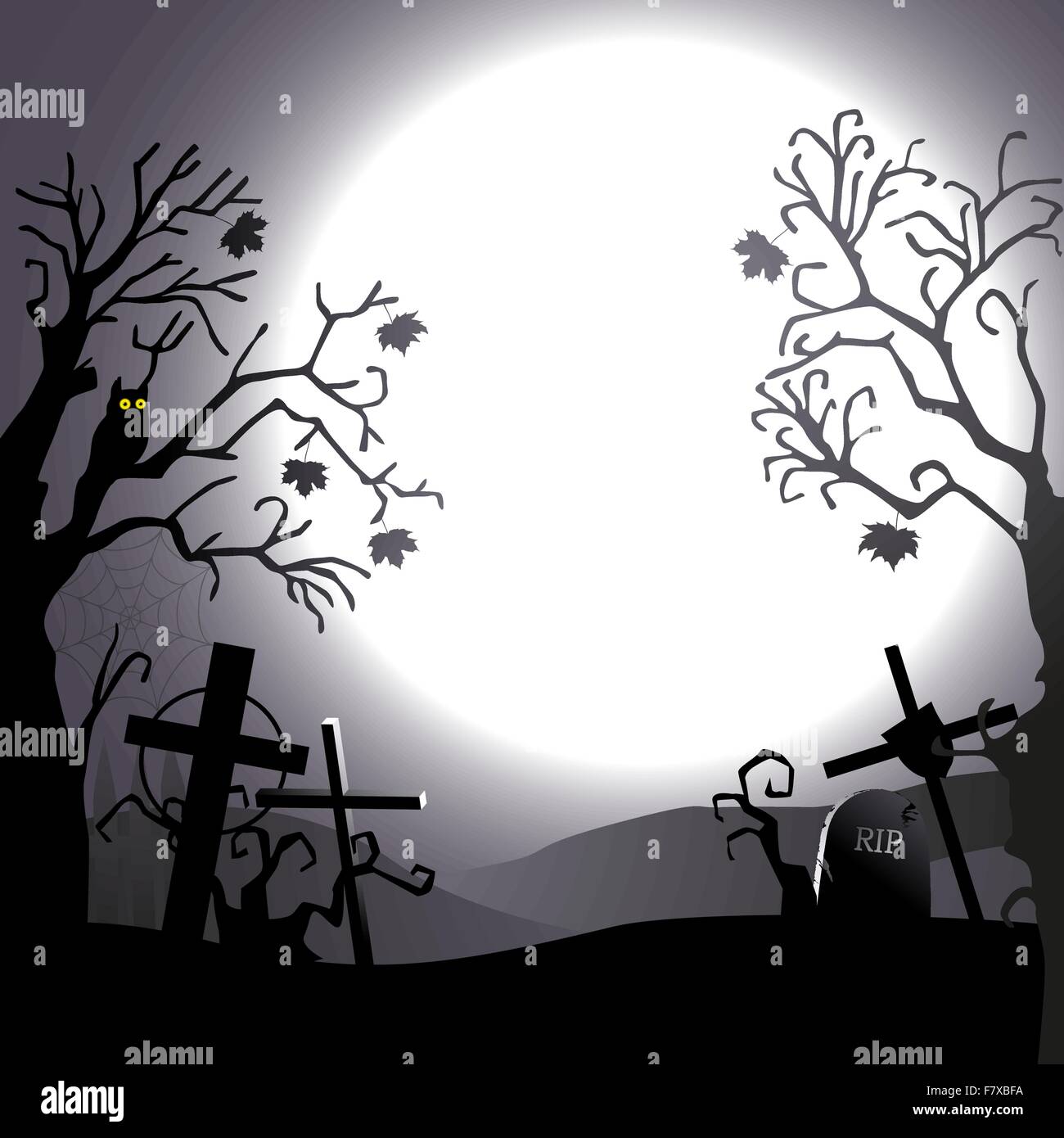 Arrière-plan de l'Halloween - cimetière détruit en pleine lune Illustration de Vecteur