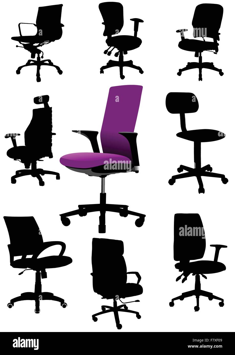 Jeu de grandes illustrations de chaises de bureau isolated on white background Illustration de Vecteur