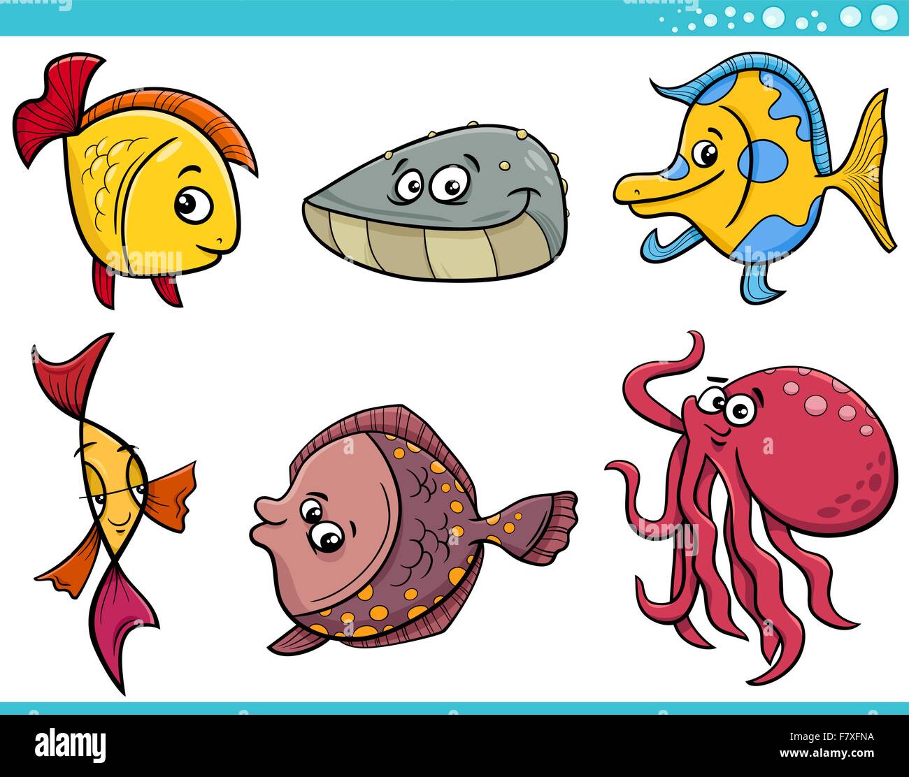 Cartoon Illustration de poissons et cétacés drôle jeu de caractères Animaux Illustration de Vecteur