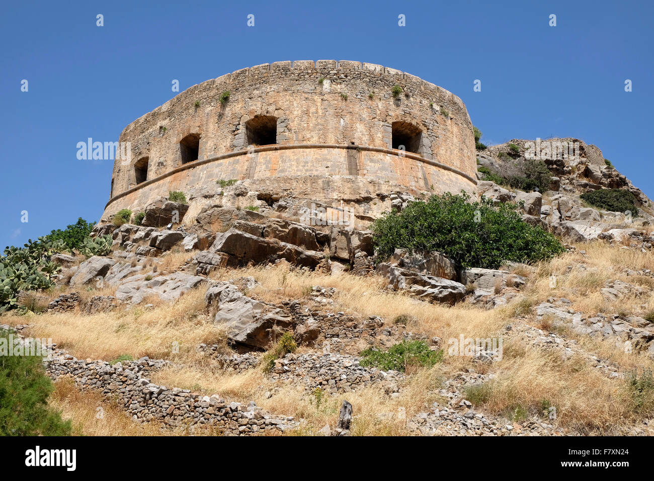 Le Bastion Vénitien de Mezzaluna Moceniga Barbariga ou sur l'île de Spinalonga, la Crète. Banque D'Images
