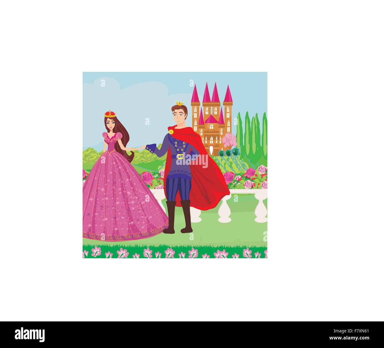 La princesse et le prince dans un beau jardin Illustration de Vecteur