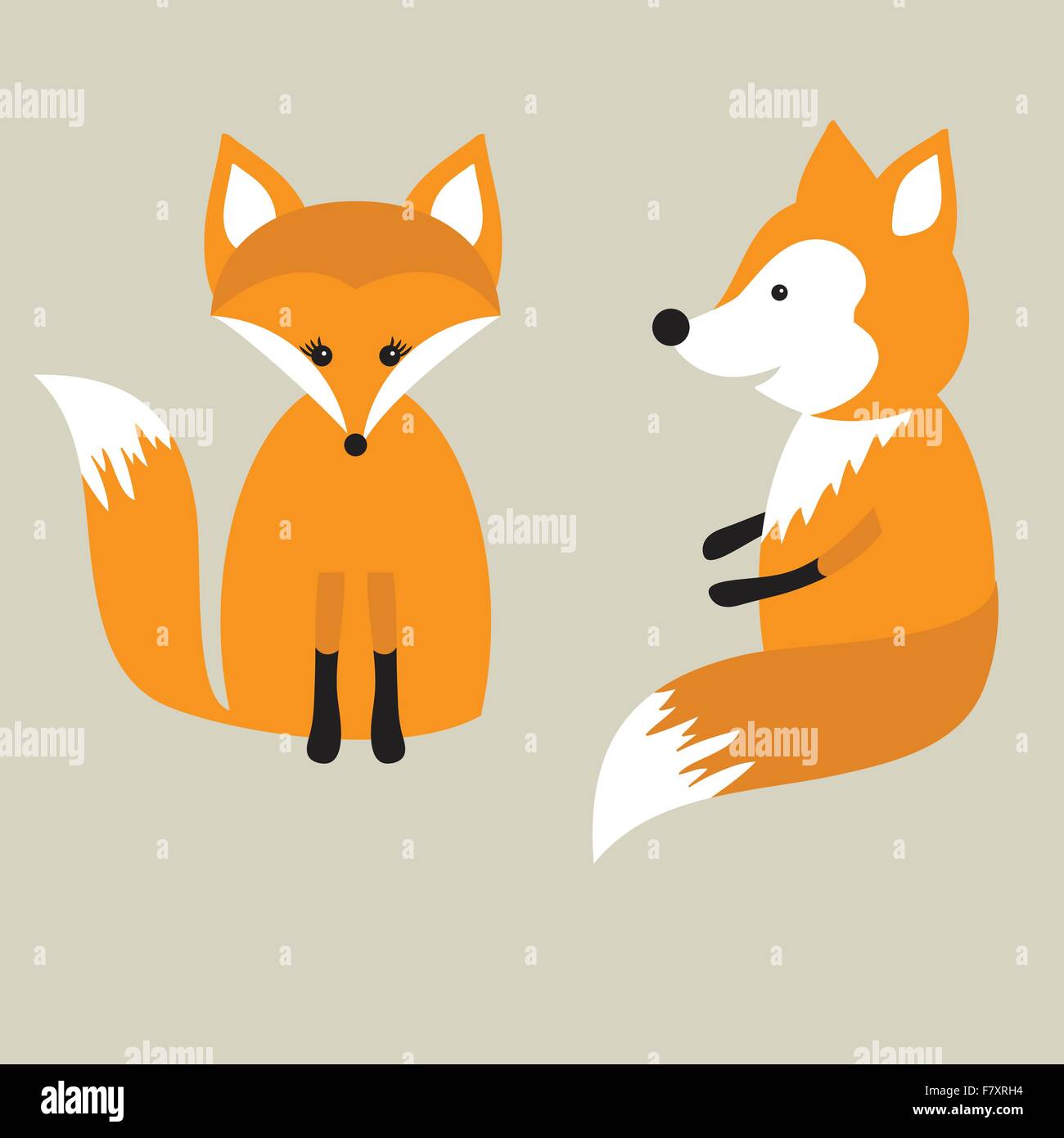Vector retro carte avec deux renards mignon dans l'amour. Couple Fox. Illustration de Vecteur