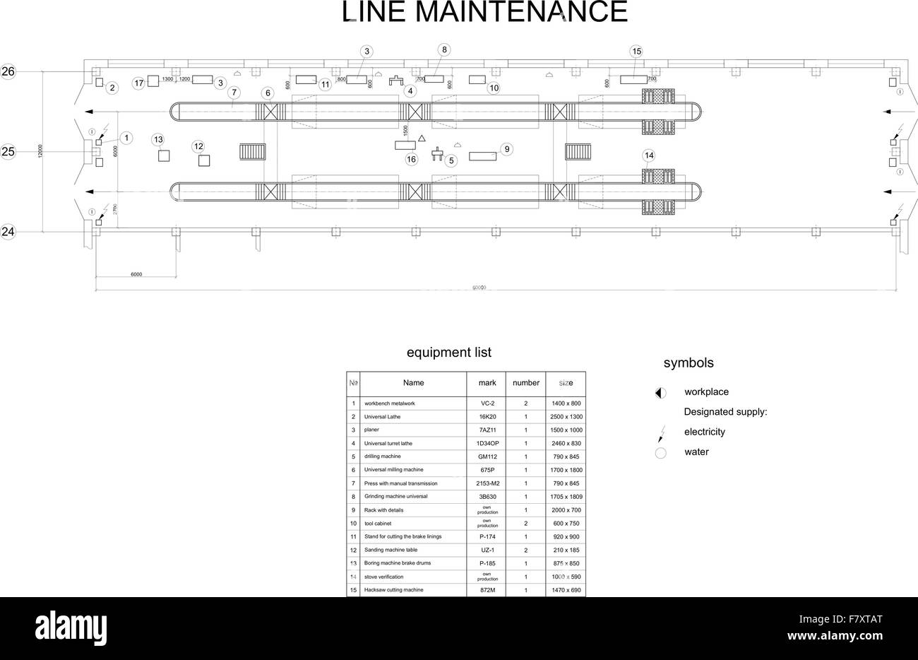 Dessin détaillé de l'immeuble pour l'entretien de voiture Illustration de Vecteur