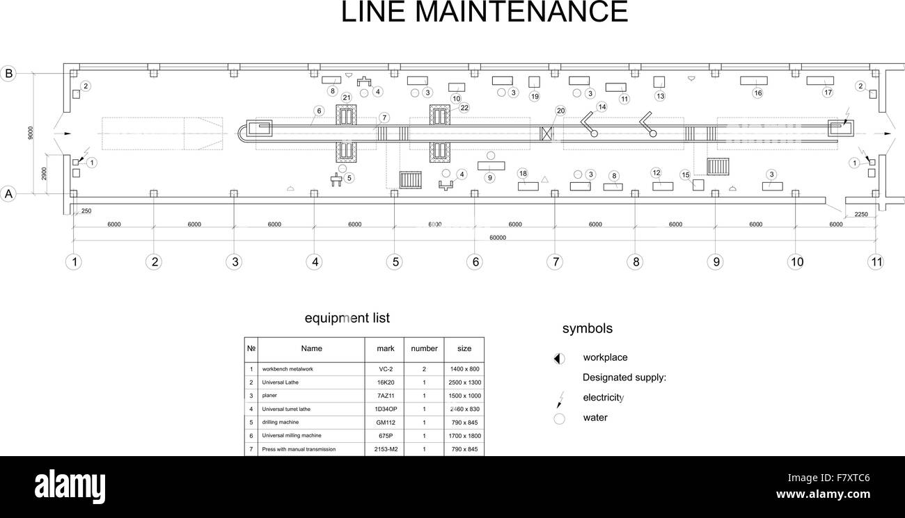 Dessin détaillé de l'immeuble pour l'entretien de voiture Illustration de Vecteur