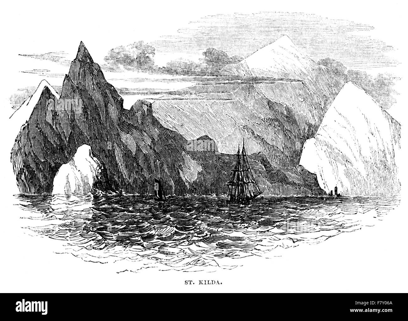 Une gravure de St Kilda numérisées à haute résolution à partir d'un livre imprimé en 1852. On croit être libres de droit. Banque D'Images