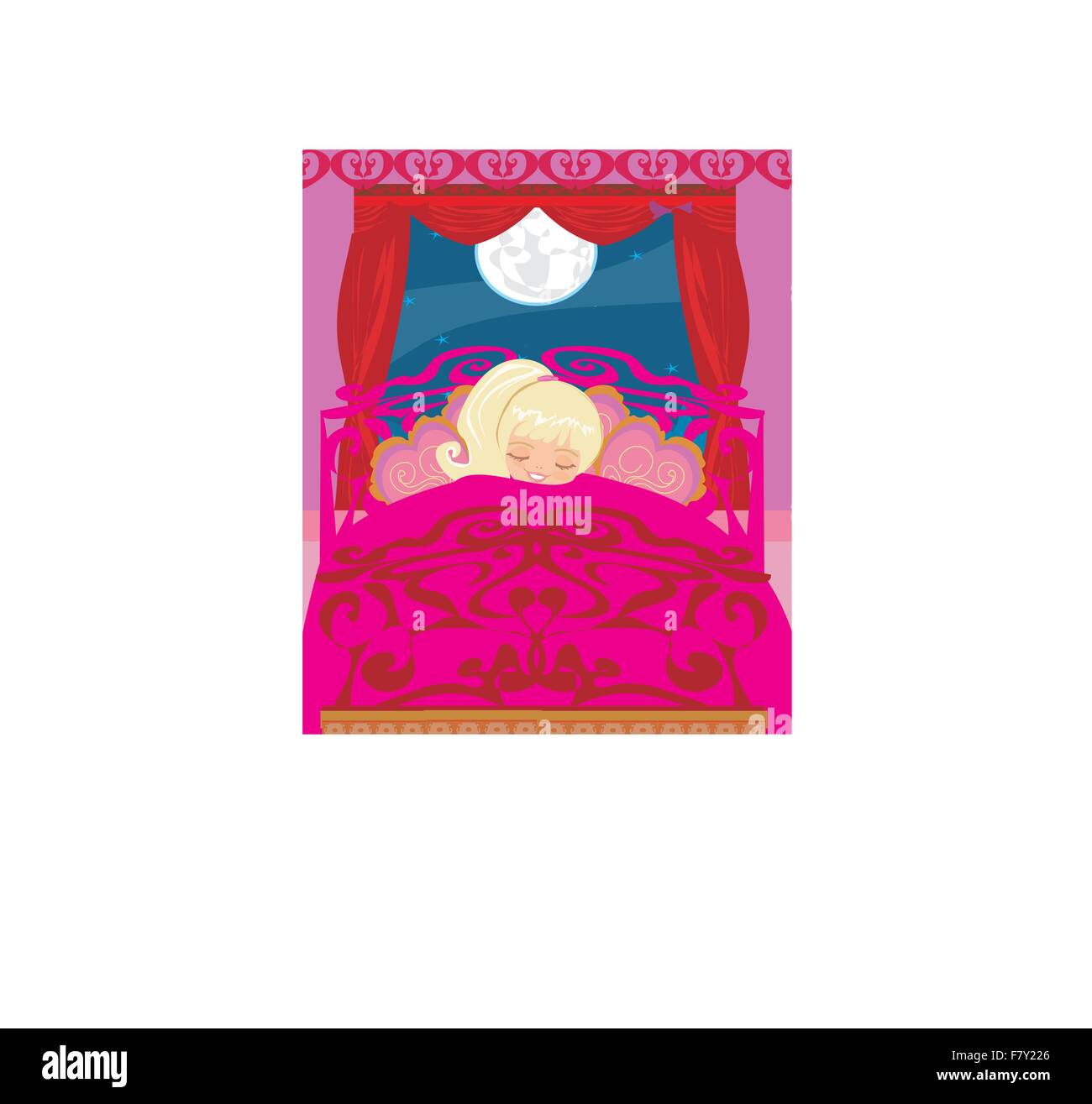Fille de dormir dans sa chambre à coucher Illustration de Vecteur
