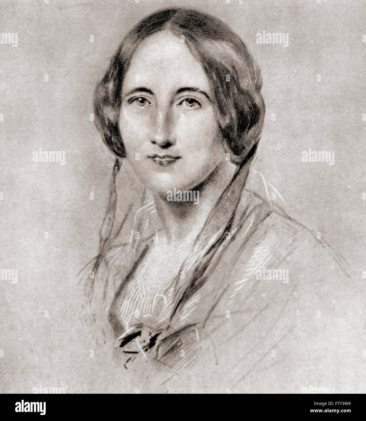Elizabeth Cleghorn Gaskell, née Stevenson, 1810 - 1865, alias Mme Gaskell. La romancière anglaise et nouvelliste pendant l'ère victorienne. Après le tirage par George Richmond. Banque D'Images