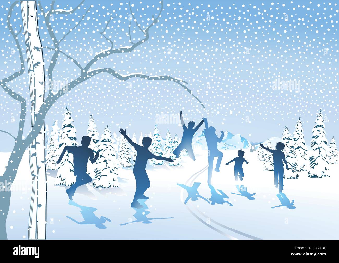 Les enfants s'ébattre dans la neige Illustration de Vecteur