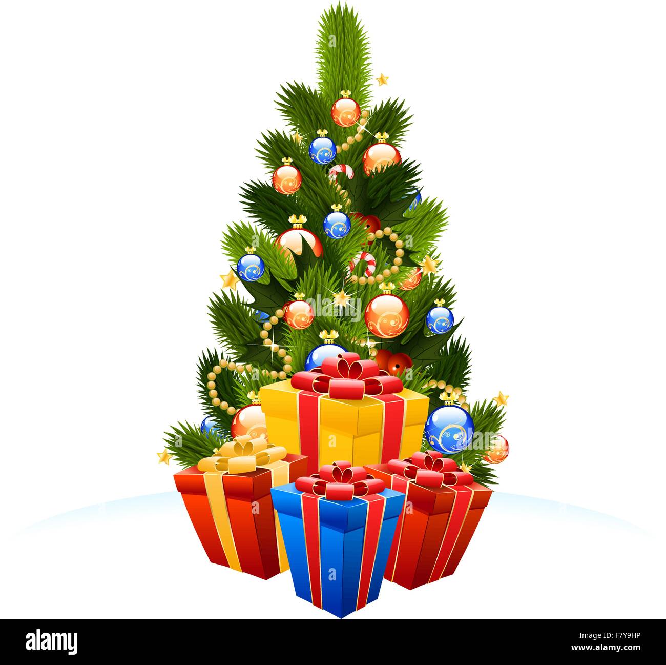 Arbre de Noël avec les coffrets cadeaux Illustration de Vecteur