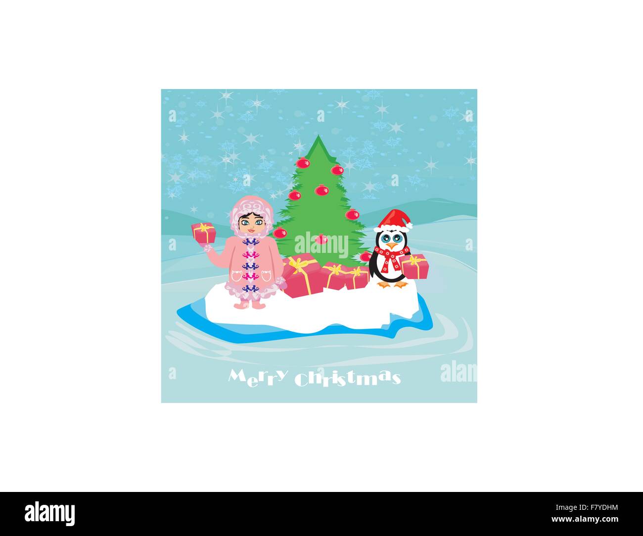 Carte de Noël drôle - un pingouin et un petit Eskimo Illustration de Vecteur