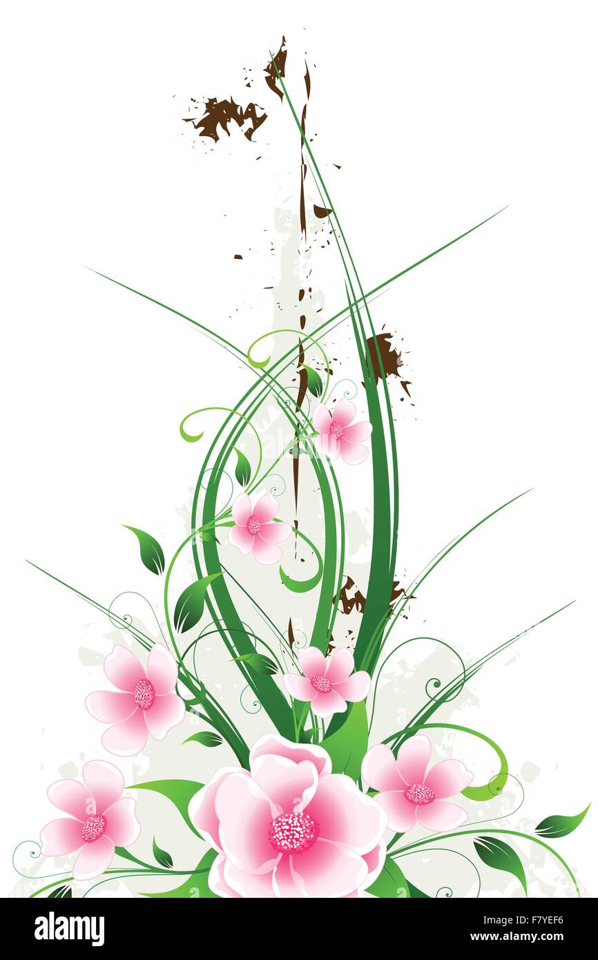 Abstract Grunge Background avec des fleurs et des feuilles Illustration de Vecteur