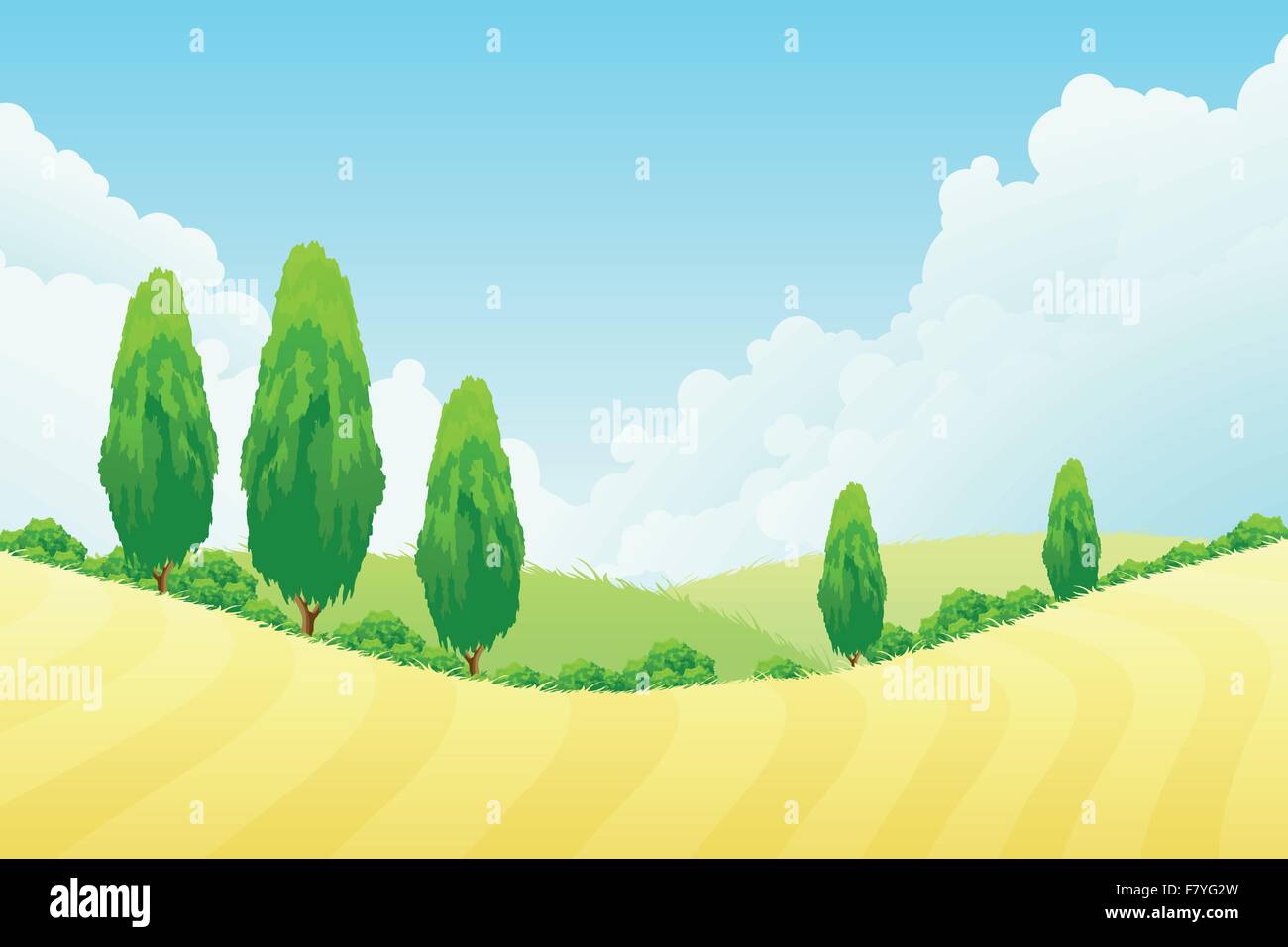 Paysage aux arbres verts Illustration de Vecteur