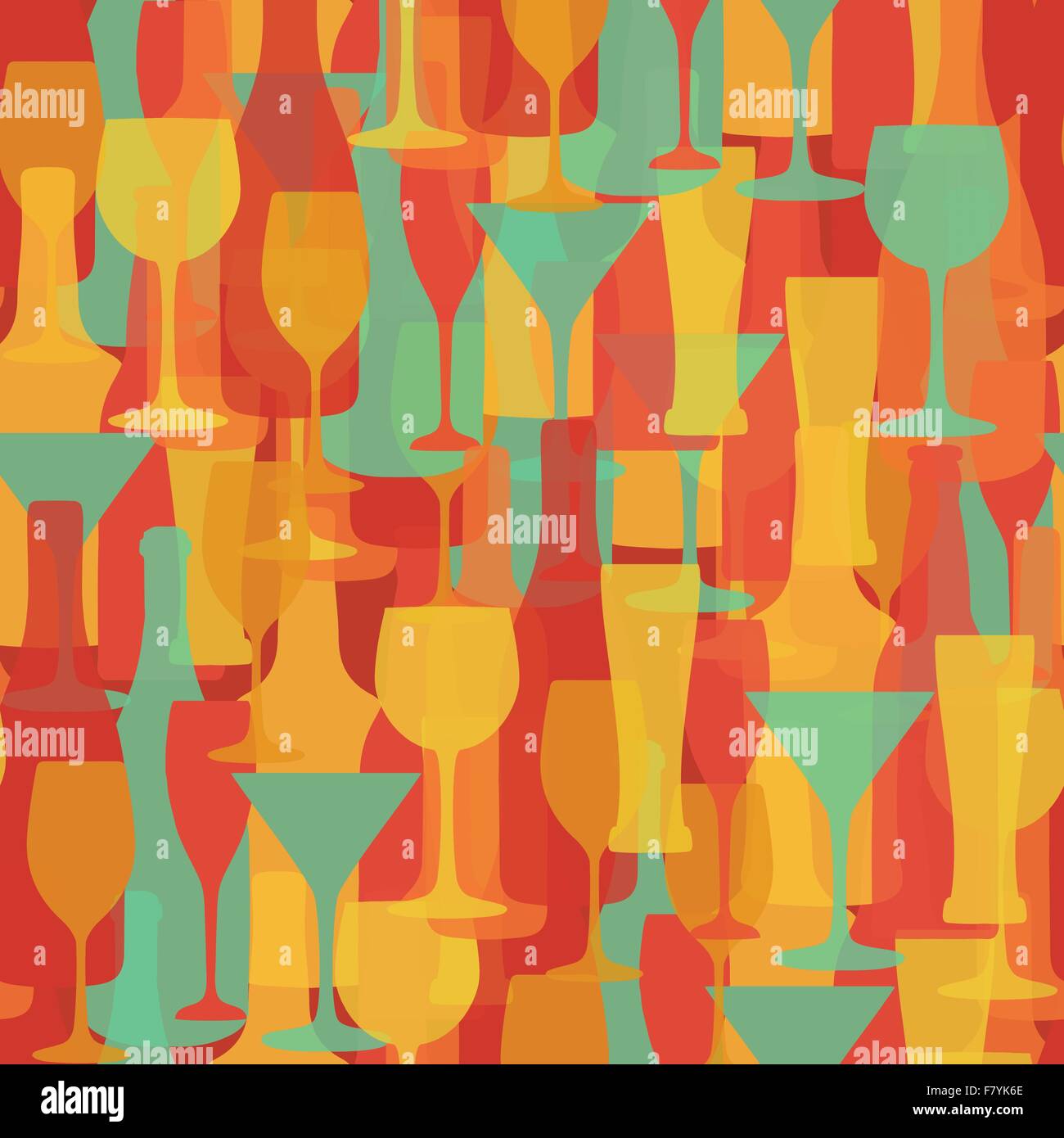 Bouteilles et verres d'alcool modèle homogène. Bière, champagne, vin , d'autres boissons. Illustration de Vecteur