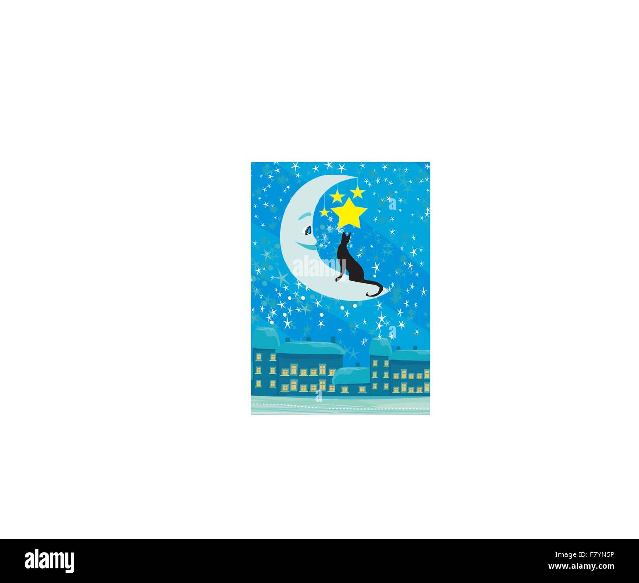Chat assis sur la lune dans le ciel nocturne Illustration de Vecteur