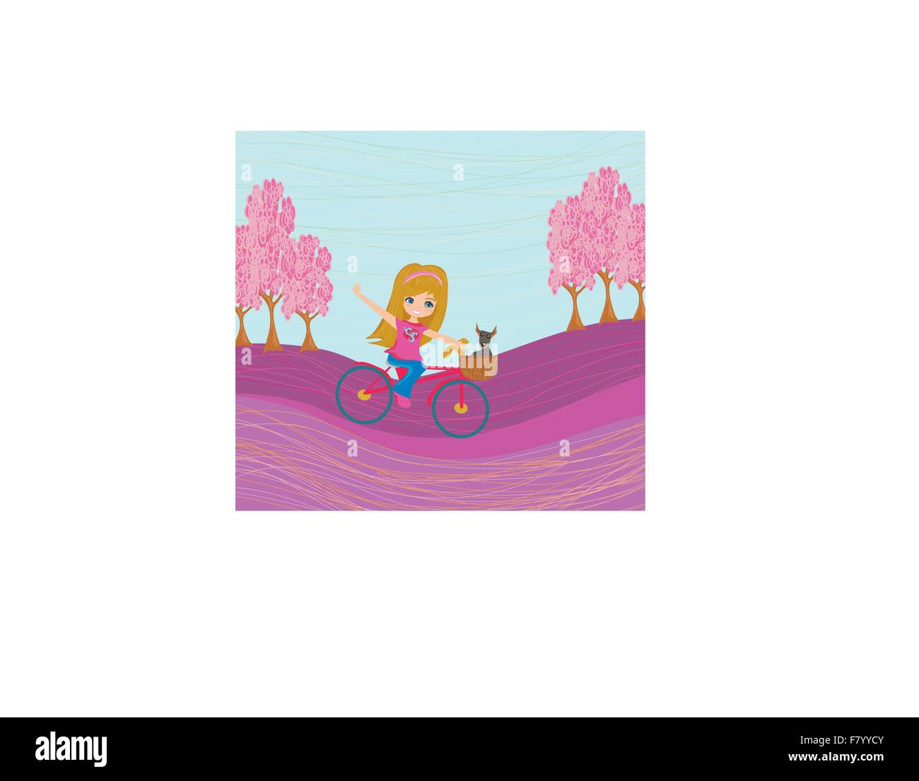 Happy cute girl riding a bike Illustration de Vecteur