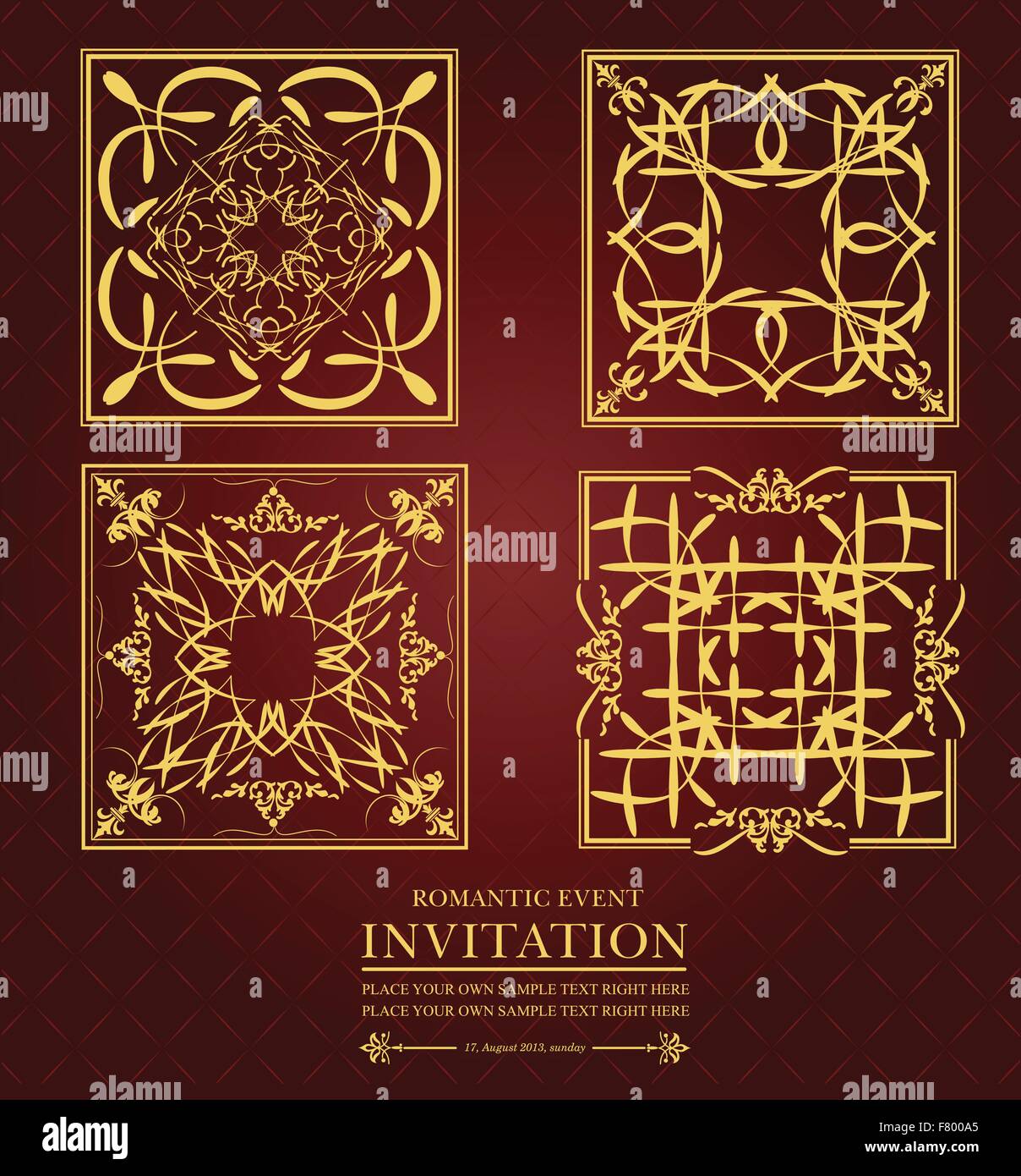 Ornement d'or sur fond brun. Peut être utilisé comme voiture d'invitation Illustration de Vecteur